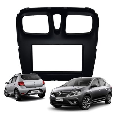 moldura 2 din para renault logan sandero 2016 a 2020 fiamon 3325 preto fosco