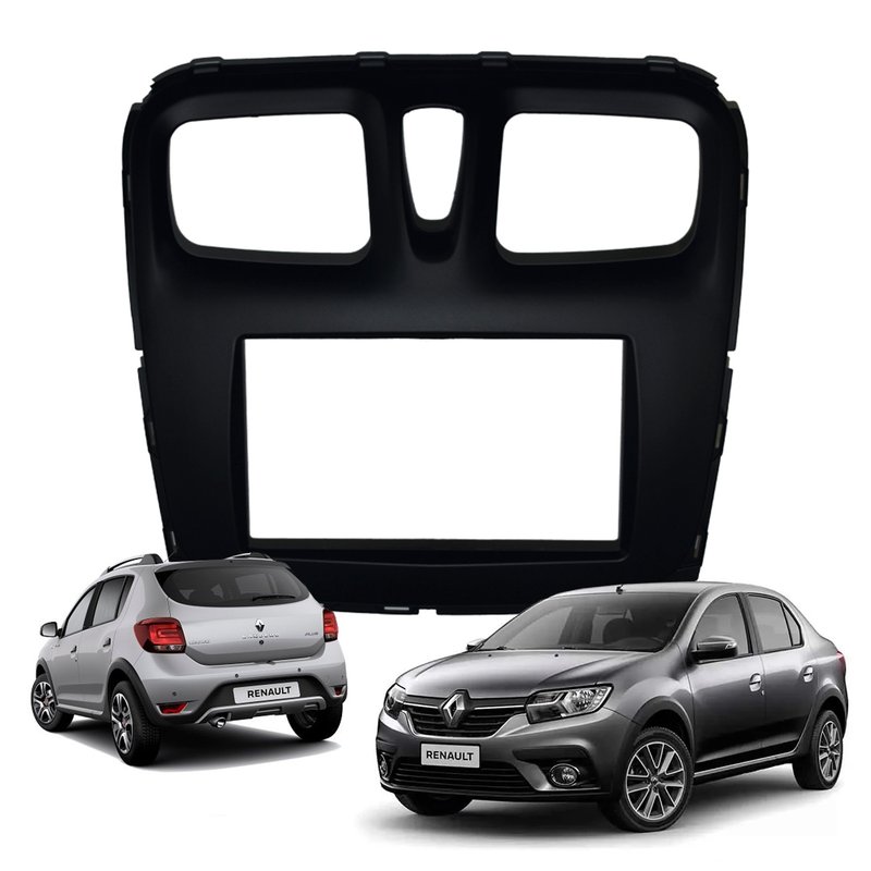 moldura 2 din para renault logan sandero 2016 a 2020 fiamon 3325 preto fosco