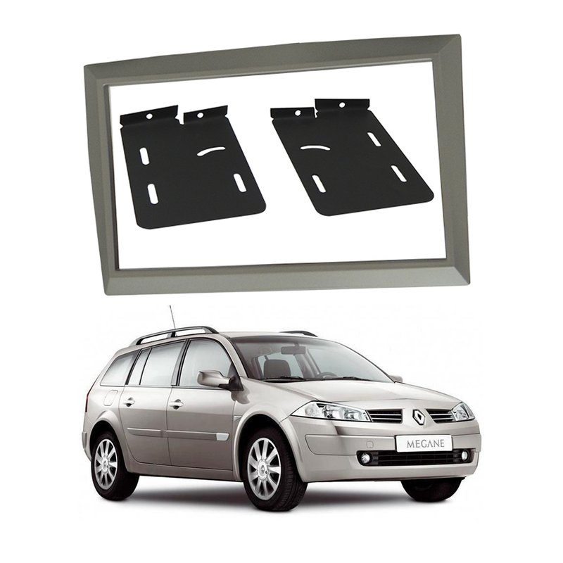 moldura 2 din painel renault megane grand tour com suporte fiamon 2888 prata