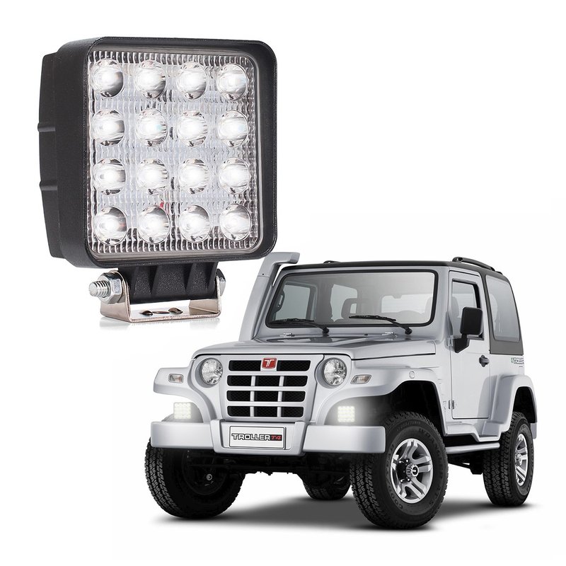 farol de led auxiliar 48w bivolt 16 leds quadrado rayx