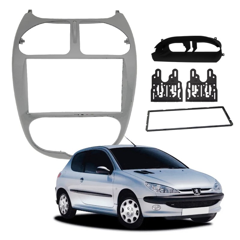 Moldura 2 Din Painel Peugeot 206 2004 à 2008 Fiamon - 4274 - Prata