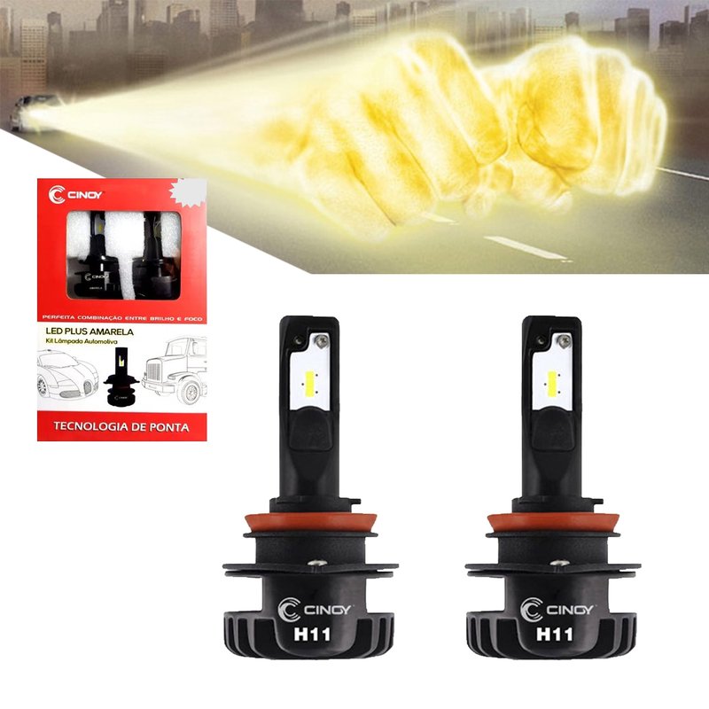 kit lampada led h11 32w 4200k amarelo cinoy