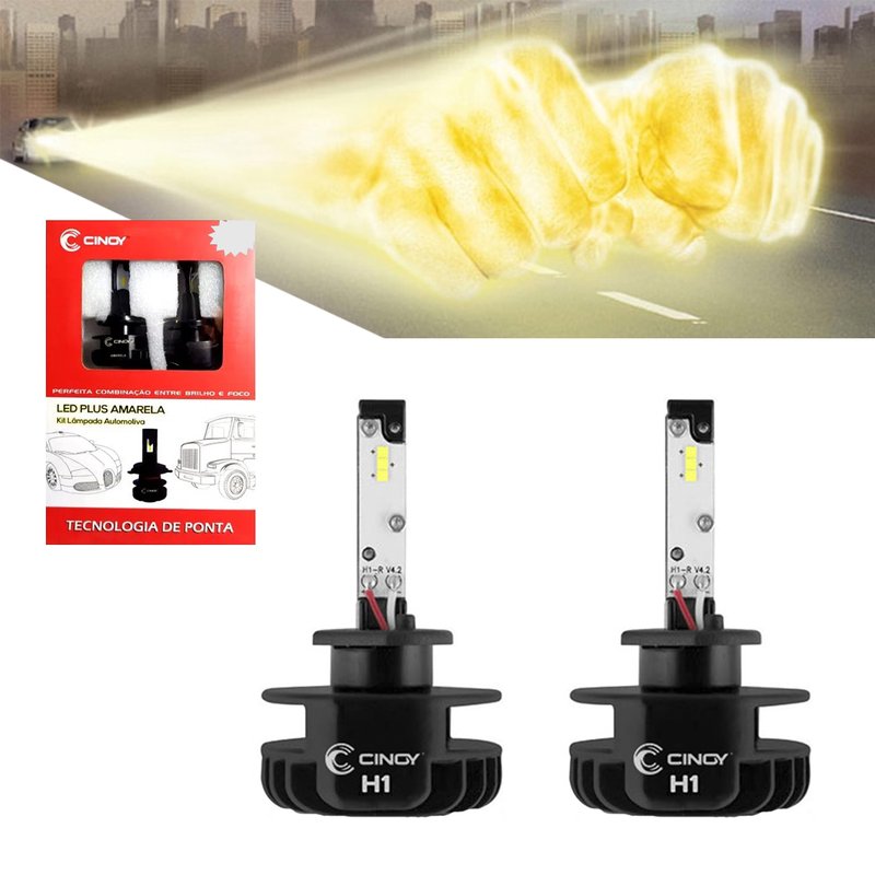 kit lampada led h1 32w 4200k amarelo cinoy