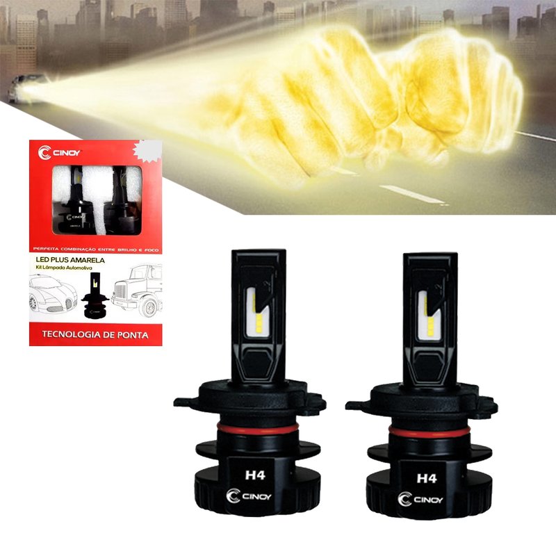 kit lampada led h4 32w 4200k amarelo cinoy