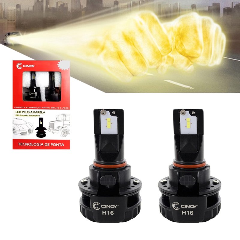 kit lampada led h16 32w 4200k amarelo cinoy