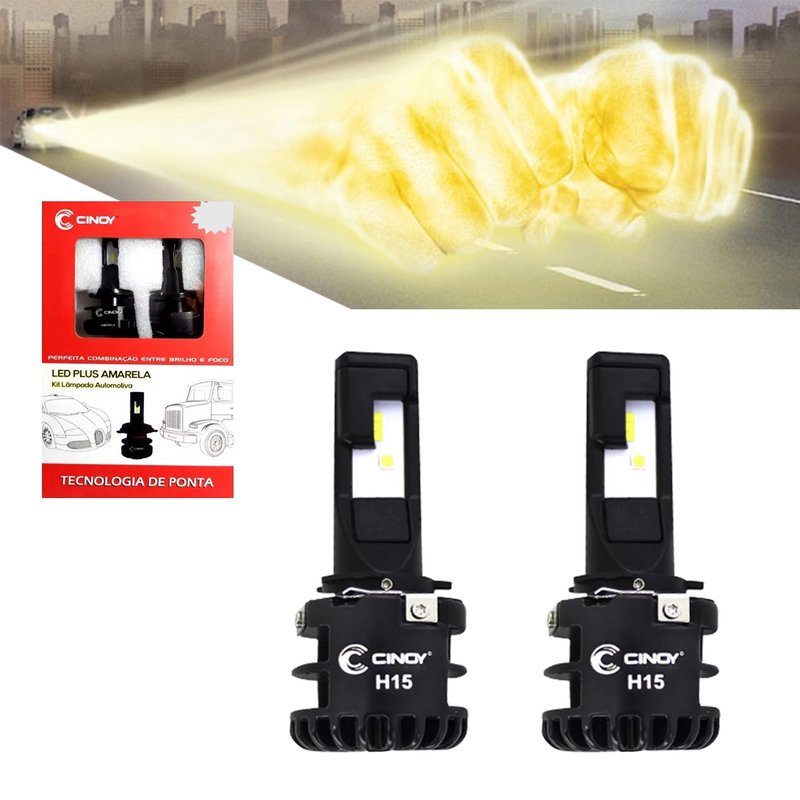 kit lampada led h15 32w 4200k amarelo cinoy