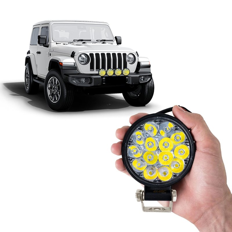 farol auxiliar jr8 mini 14 leds redondo 42w