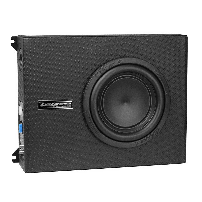 caixa slim amplificada sub ativo 8 200w rms 1 canal falcon