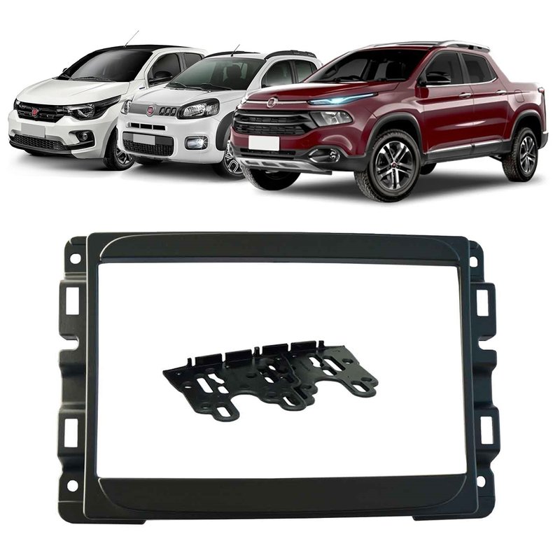 moldura 2 din painel fiat toro mobi uno completo fiamon 4005 preto fosco