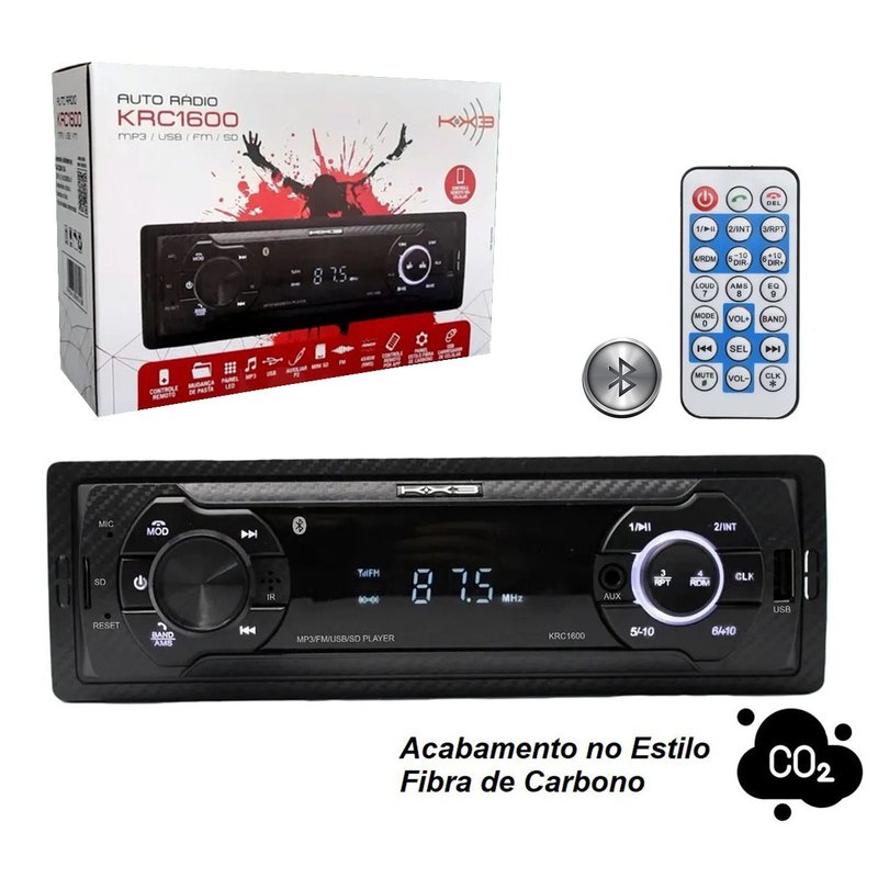 radio mp3 automotivo bluetooth com usb sd e controle via app krc1600 kx3