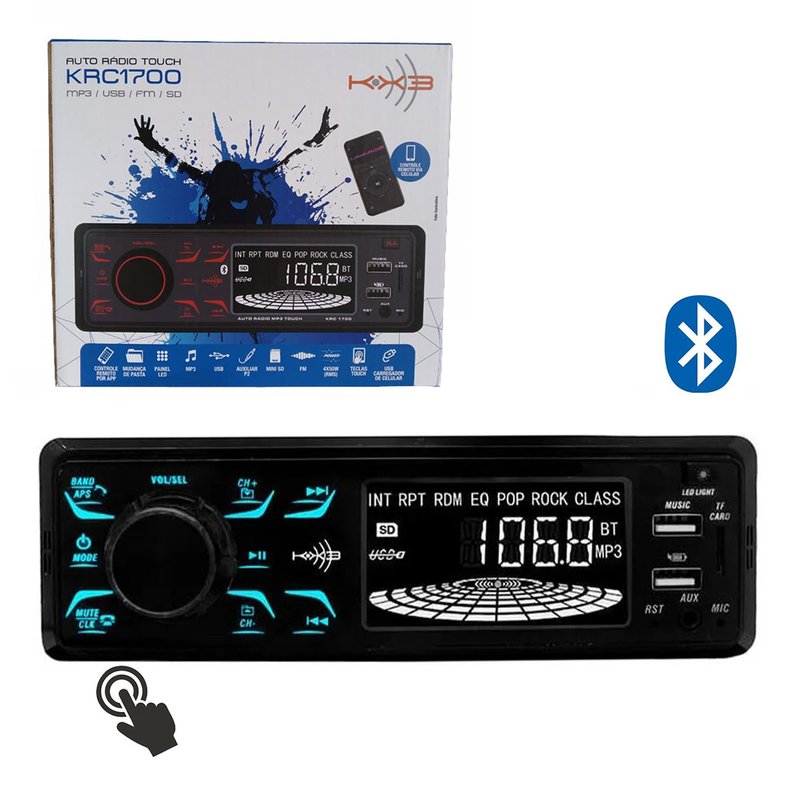 radio automotivo bluetooth com teclas touch controlavel por app kx3