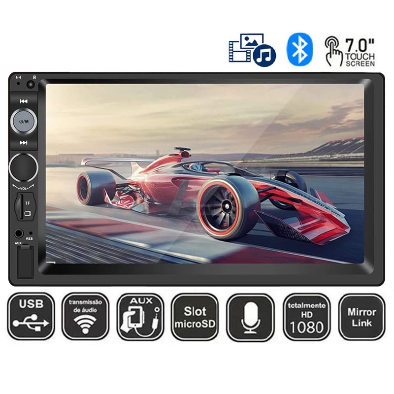 multimidia 2 din mp5 7 bluetooth com espelhamento d lux kx3