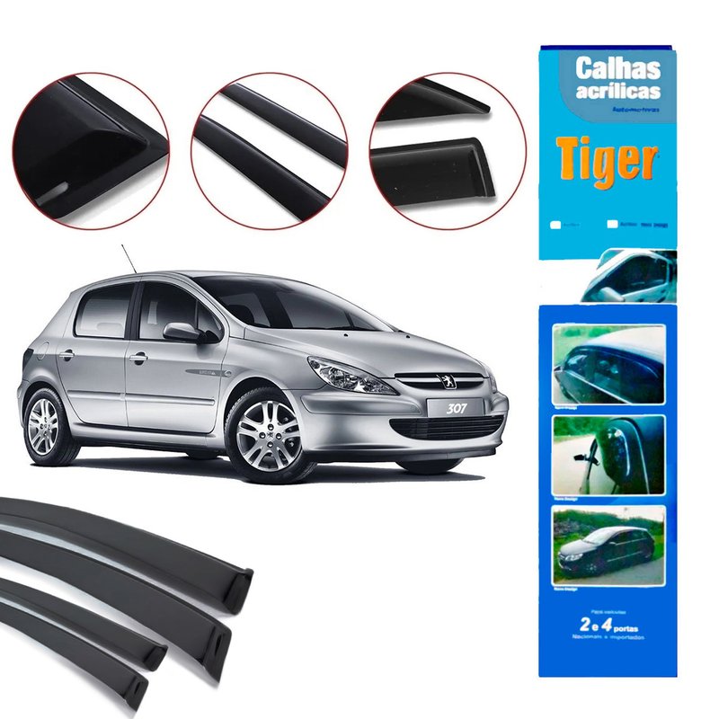 calha de chuva automotiva peugeot 307 4 portas pg7683 tiger