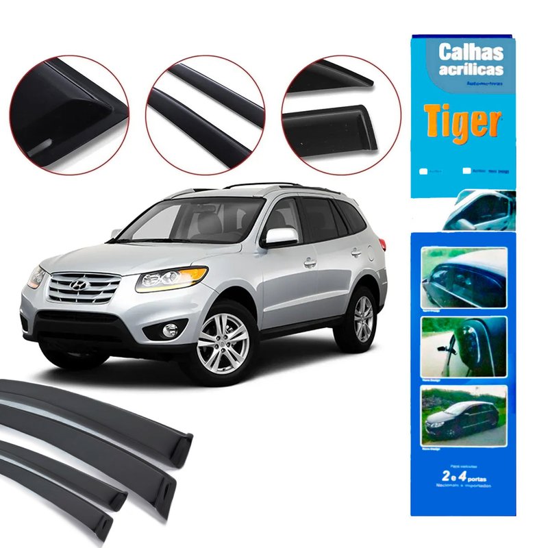 calha de chuva automotiva santa fe 4 portas 2007 a 2012 h8086 tiger