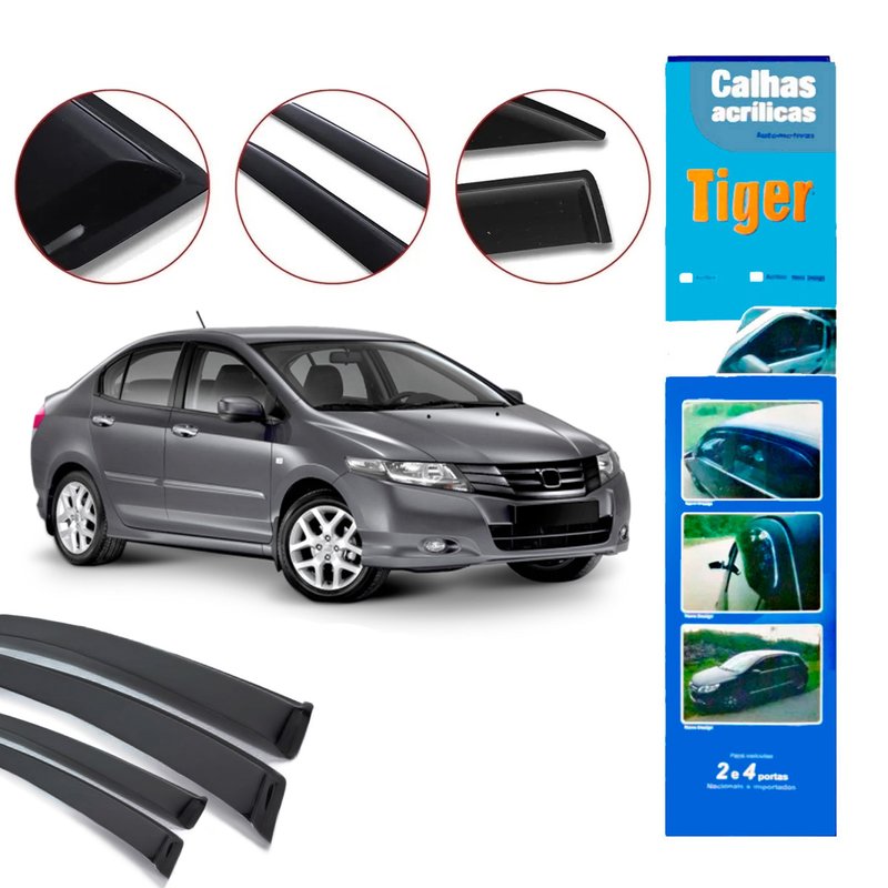 calha de chuva automotiva honda city sedan 4 portas ate 2013 hd7680 tiger
