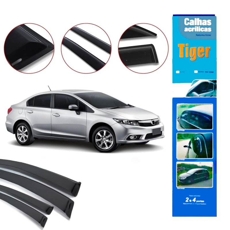 calha de chuva automotiva new civic 4 portas 2012 2013 hd7678 tiger