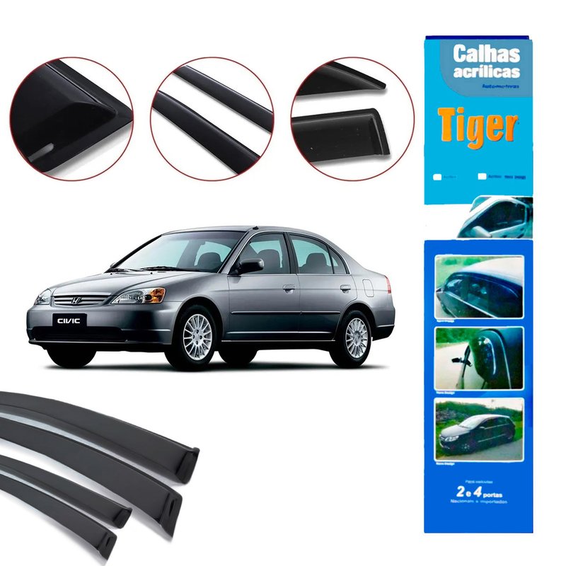 calha de chuva automotiva civic 4 portas 2004 2006 hd3906 tiger
