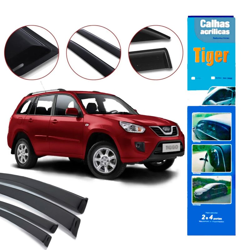 calha de chuva automotiva chery tiggo 2009 a 2015 4 portas c3268 tiger