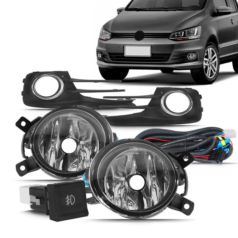 kit farol de milha fox 2014 botao quadrado e moldura original suns