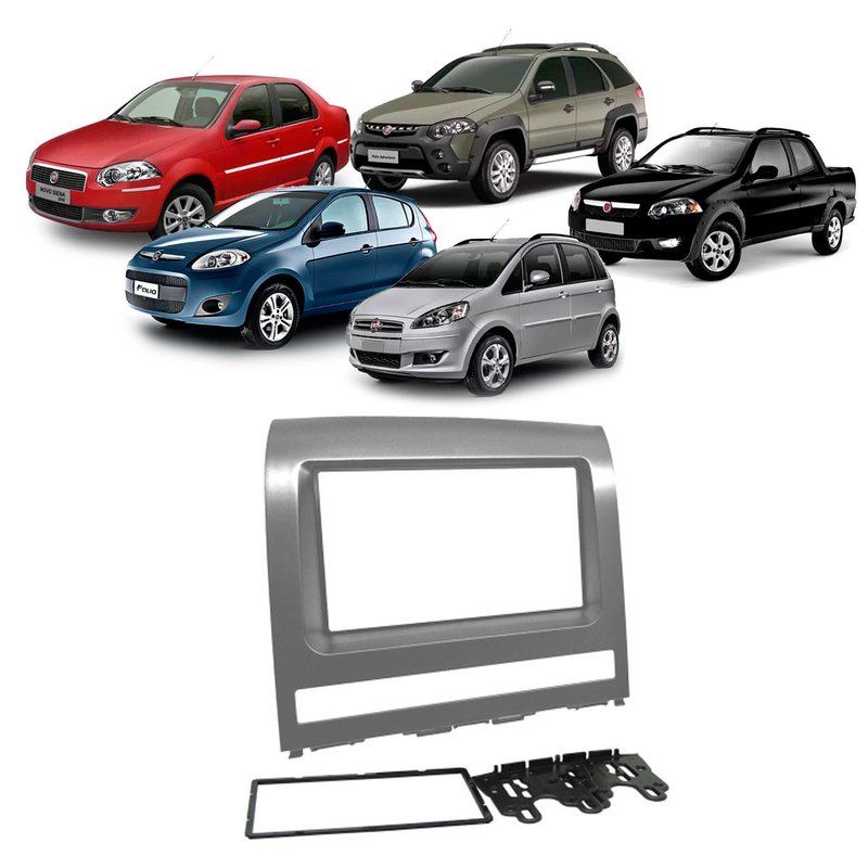 moldura 2 din para painel do fiat palio weekend strada adventure idea siena fiamon 3129 prata