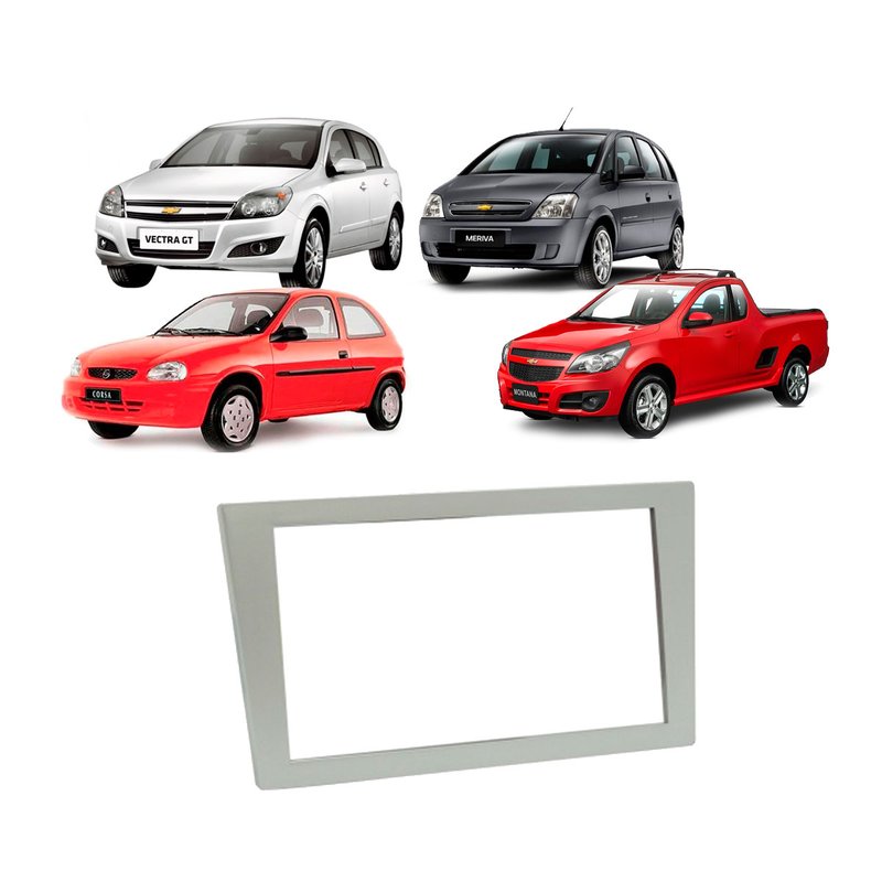 moldura 2 din para painel do gm vectra gt meriva corsa montana fiamon prata 2387