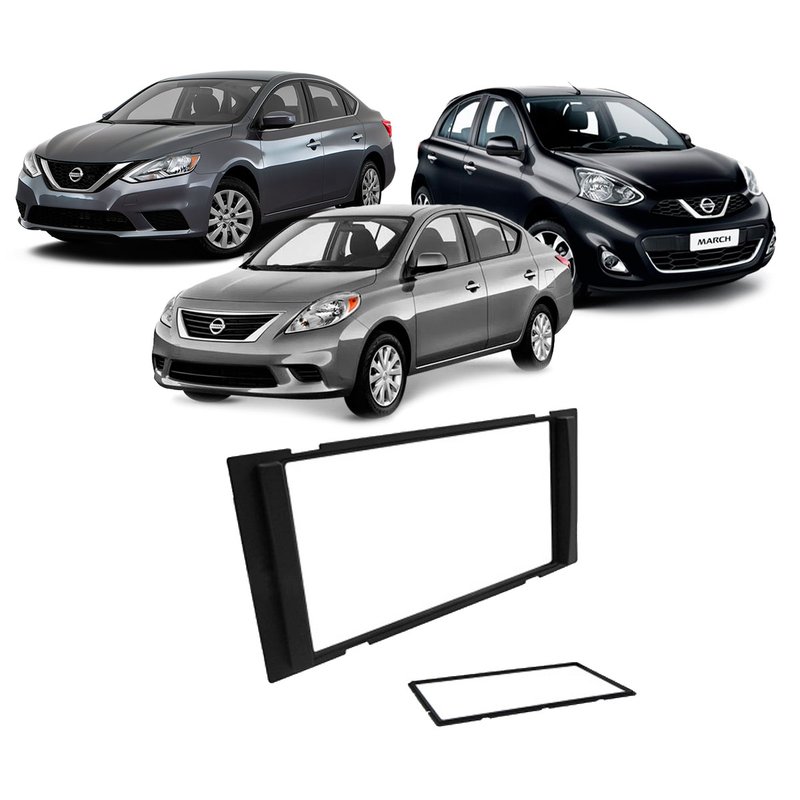moldura 2 din para painel do nissan sentra versa march 2014 a 2016 fiamon preto