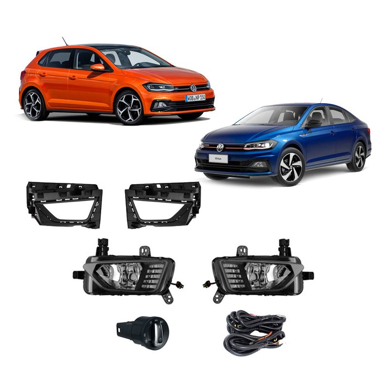 kit farol de milha vw polo e virtus 2017 2018 2019 2020 com drl botao original shocklight