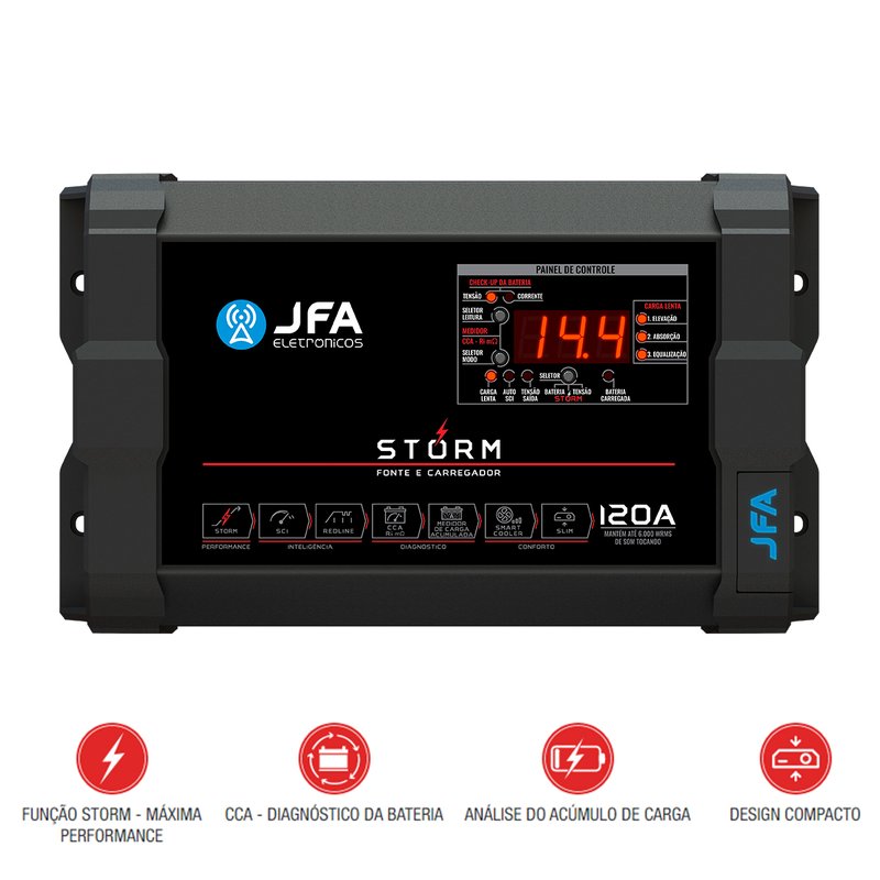 fonte carregador de bateria jfa storm 120a