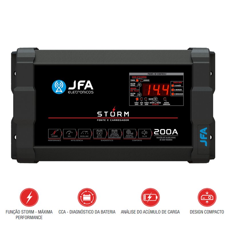 fonte carregador de bateria jfa storm 200a