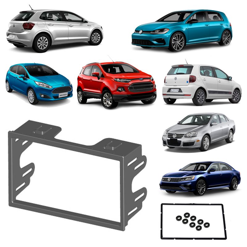 Moldura 2 Din Painel POLO GOLF FOX ECOSPORT FIESTA BORA PASSAT cinza 2