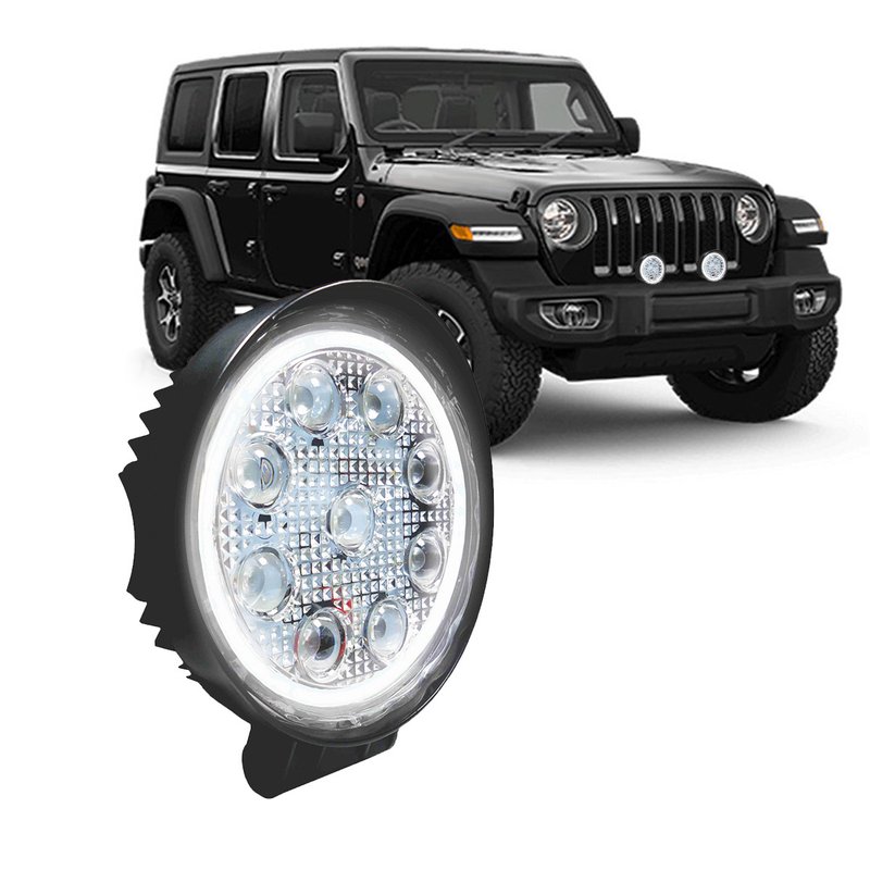 farol de trabalho redondo 9 leds brancos com anel branco 27w dni