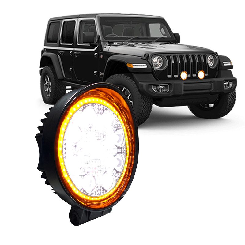 farol de trabalho redondo 9 leds brancos com anel strobo 27w dni