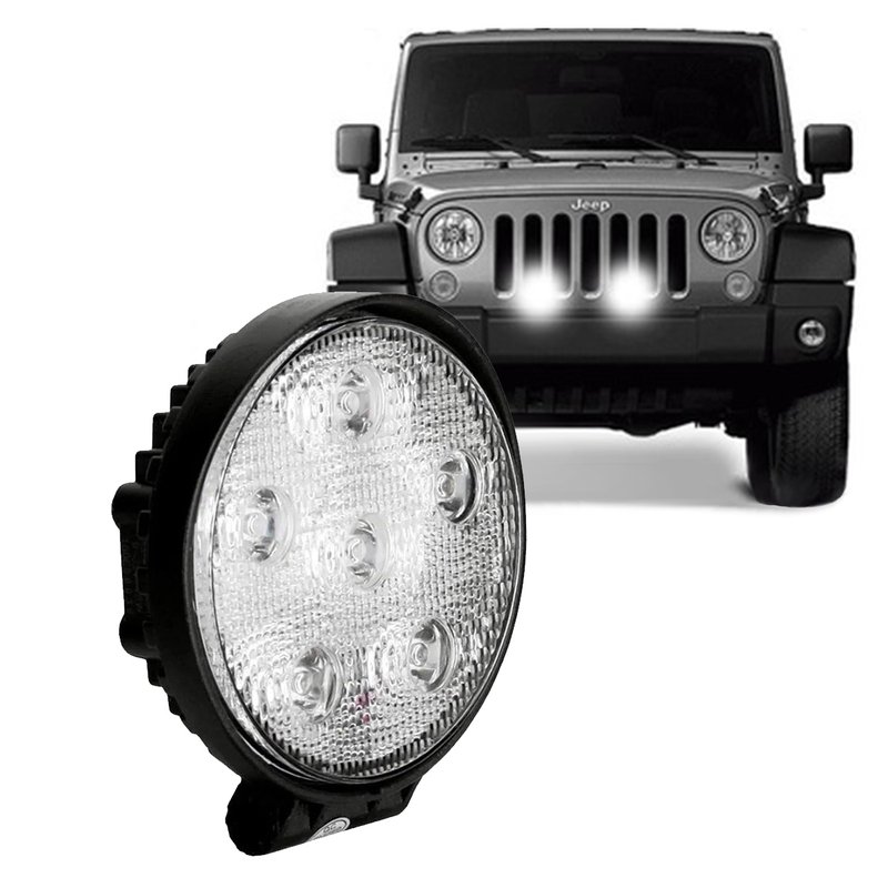 farol de trabalho redondo 6 leds 18w bivolt ip68 dni 4160