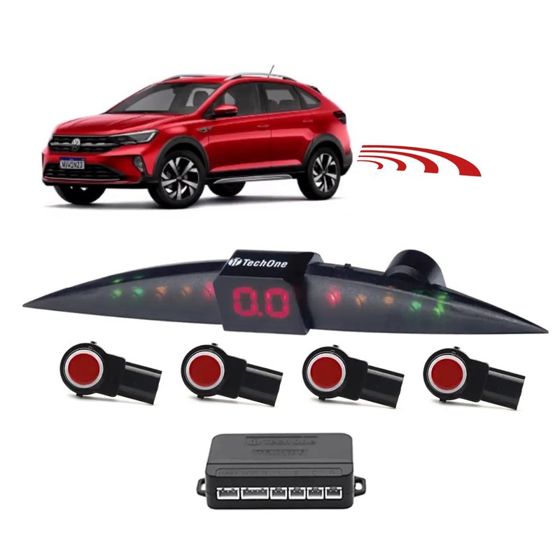 sensor de estacionamento 4 pontos embutido oem tech one vermelho