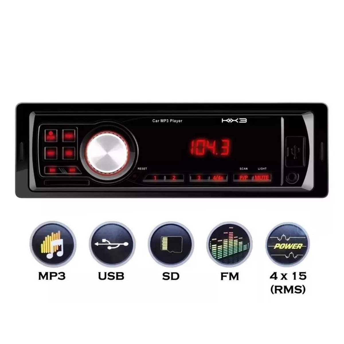 Rádio Automotivo MP3 / USB / SD / FM KZ-405 KX3