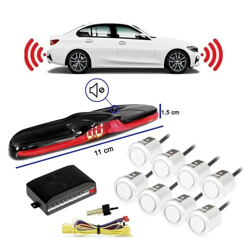 sensor estacionamento 8 pontos dianteiro traseiro universal kx3 branco