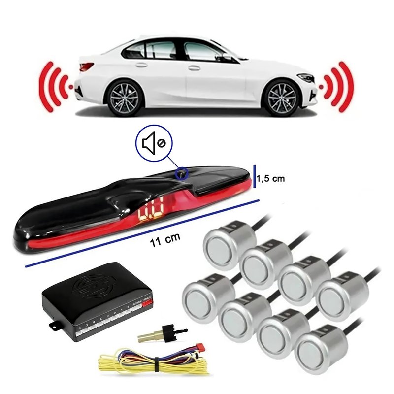 sensor estacionamento 8 pontos dianteiro traseiro universal kx3 prata
