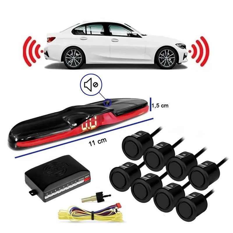 sensor estacionamento 8 pontos dianteiro traseiro universal kx3 preto 2