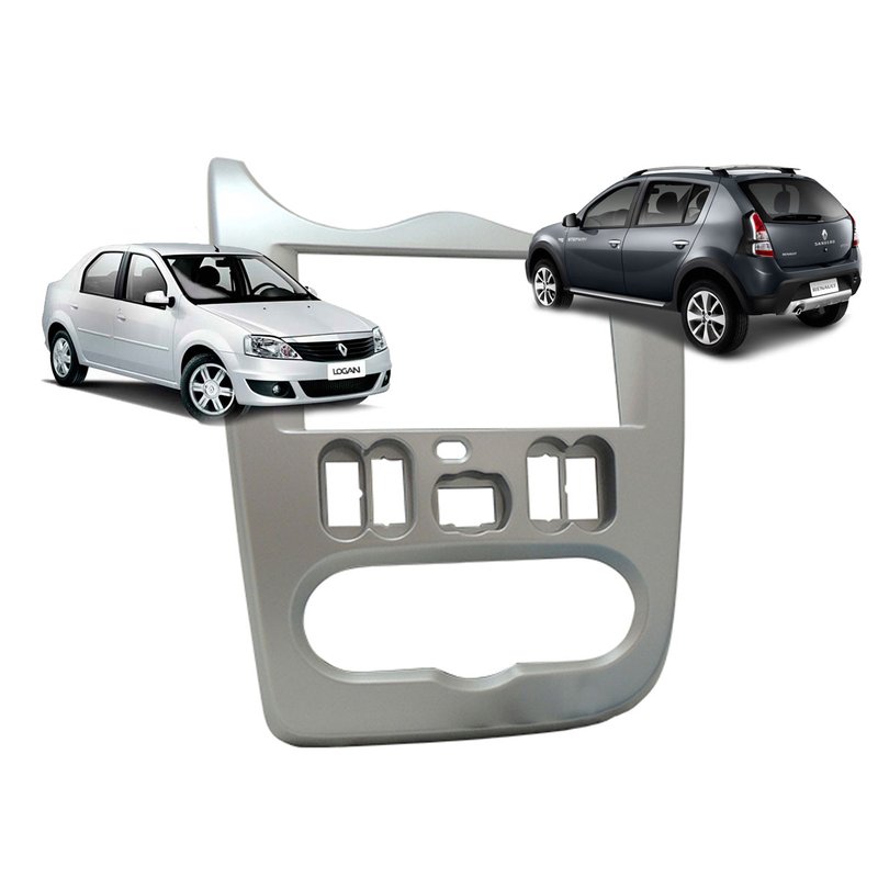 moldura 2 din renault logan 2010 2011 2012 2013 sandero 2007 2008 2009 2010 2011 2012 fiamon prata