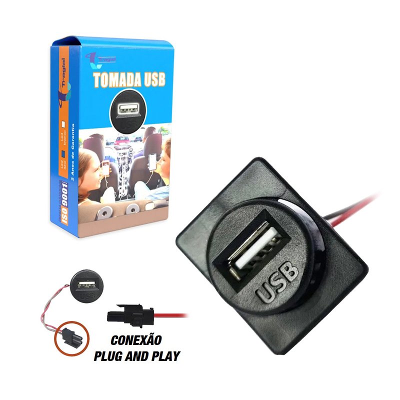 tomada carregador usb automotiva 12v tragial 1