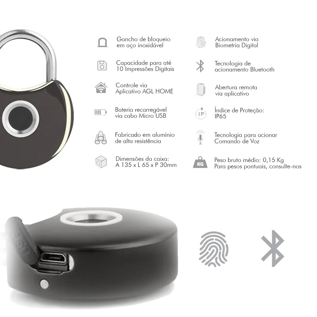 Cadeado Bluetooth Master Lock - Eletrônico - Liga Zinco - Externo