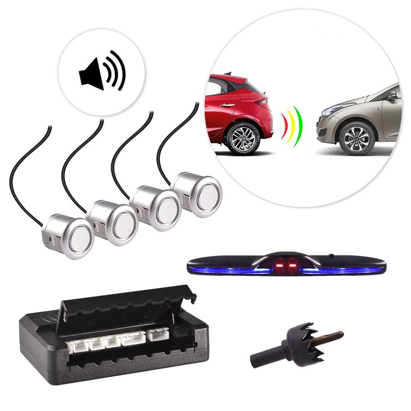 sensor estacionamento sobrepor com visor r8 tecnology prata 2