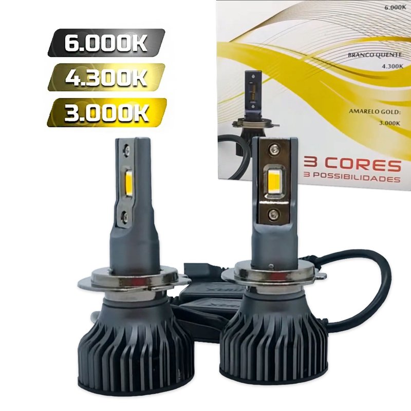 kit led h4 8000lm 3 cores 12v branco amarelo dourado d max 2