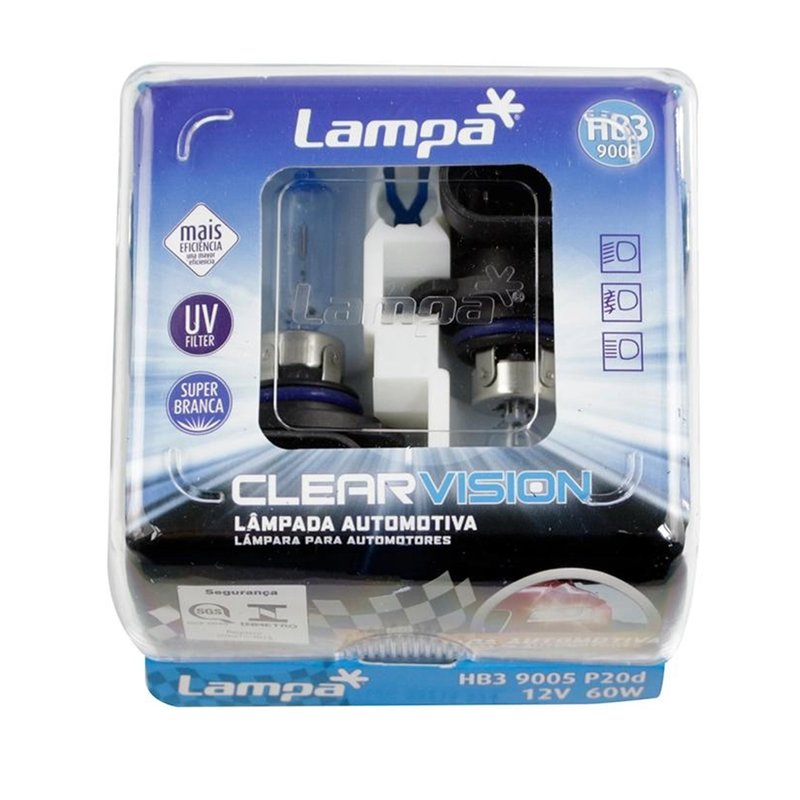 par de lampadas super branca clear vision hb3 4300k 55w efeito xenon lampa