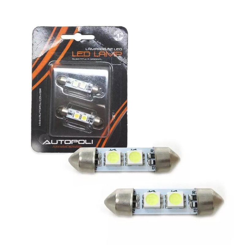 lampada led torpedo 42mm 24v 10w branca ap402 autopoli par