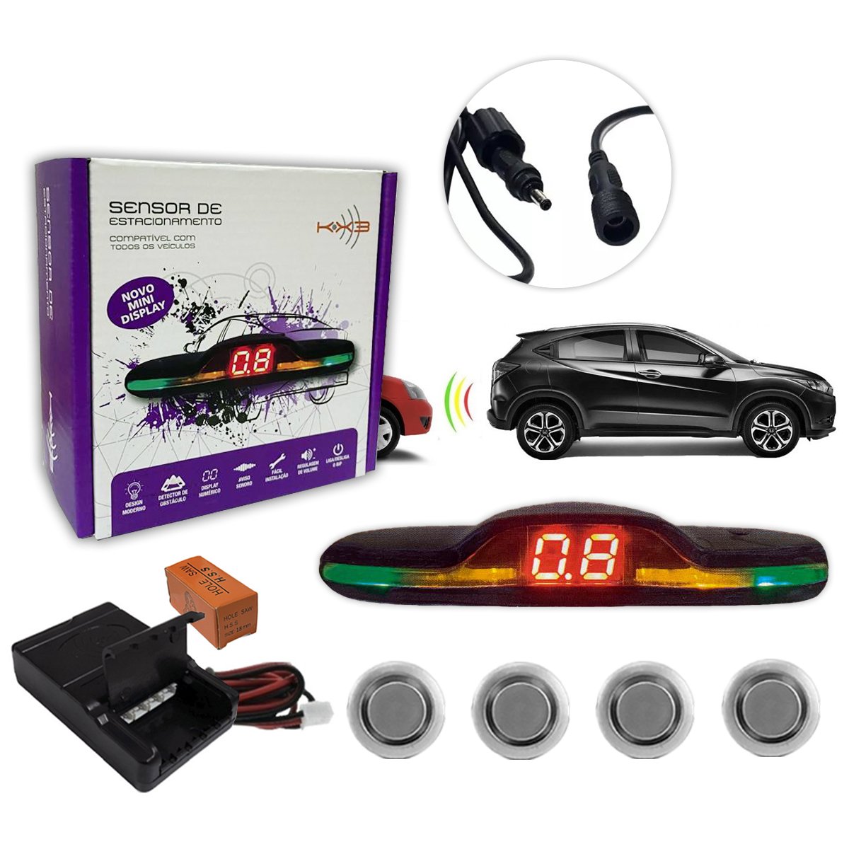 Sensor Estacionamento 4 pontos 18mm Mini Display KX3 Prata