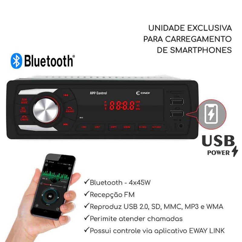 radio automotivo bluetooth 4x45w yn rad1496 cinoy