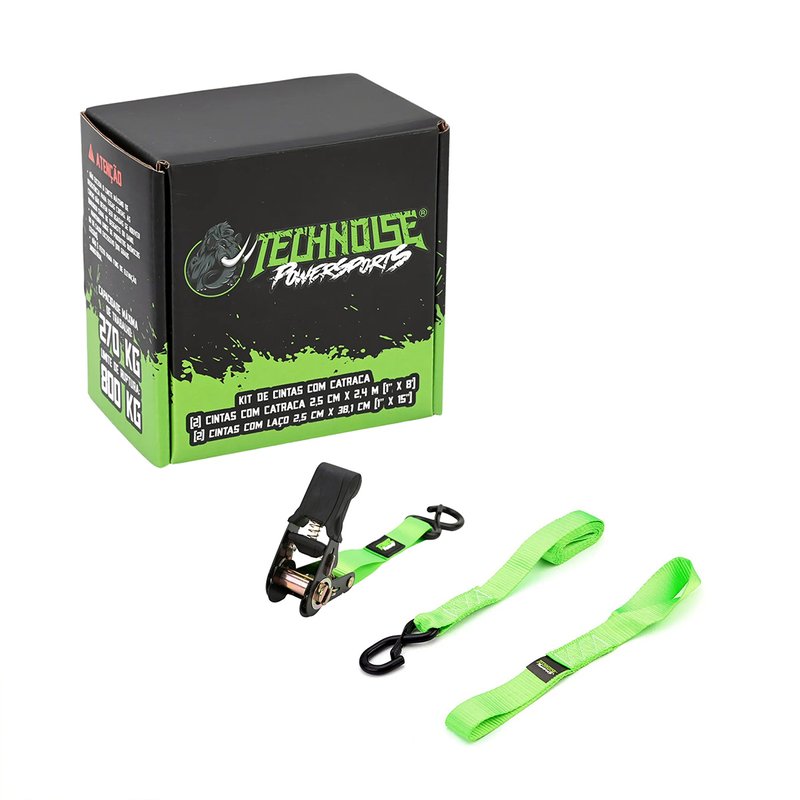 kit de cintas com catracas technoise powersports 2 5cm x 2 4m 270kg 800kg 2