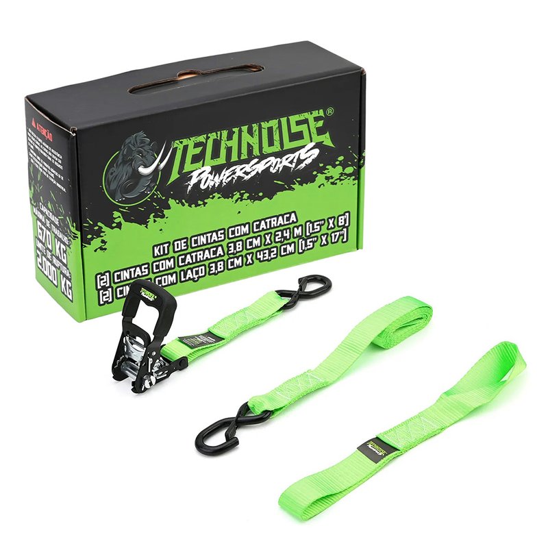 kit de cintas com catracas technoise powersports 3 8cm x 2 4m 670kg 2000kg 2