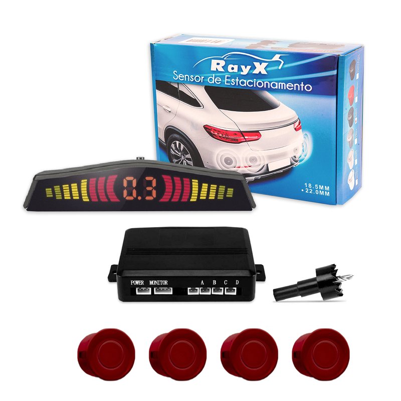 sensor estacionamento 4 pontos 22mm rayx vermelho